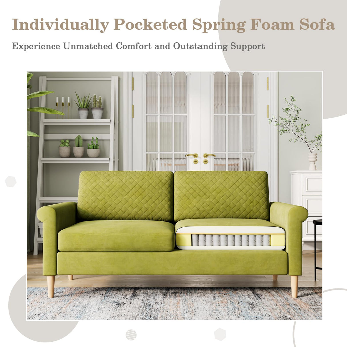 Vesgantti 65" Green Loveseat, Comfy Mid-Century Modern 2-Seat Sofa, No-Tool Assembly Small Couch for Living Room & Bedroom Vesgantti