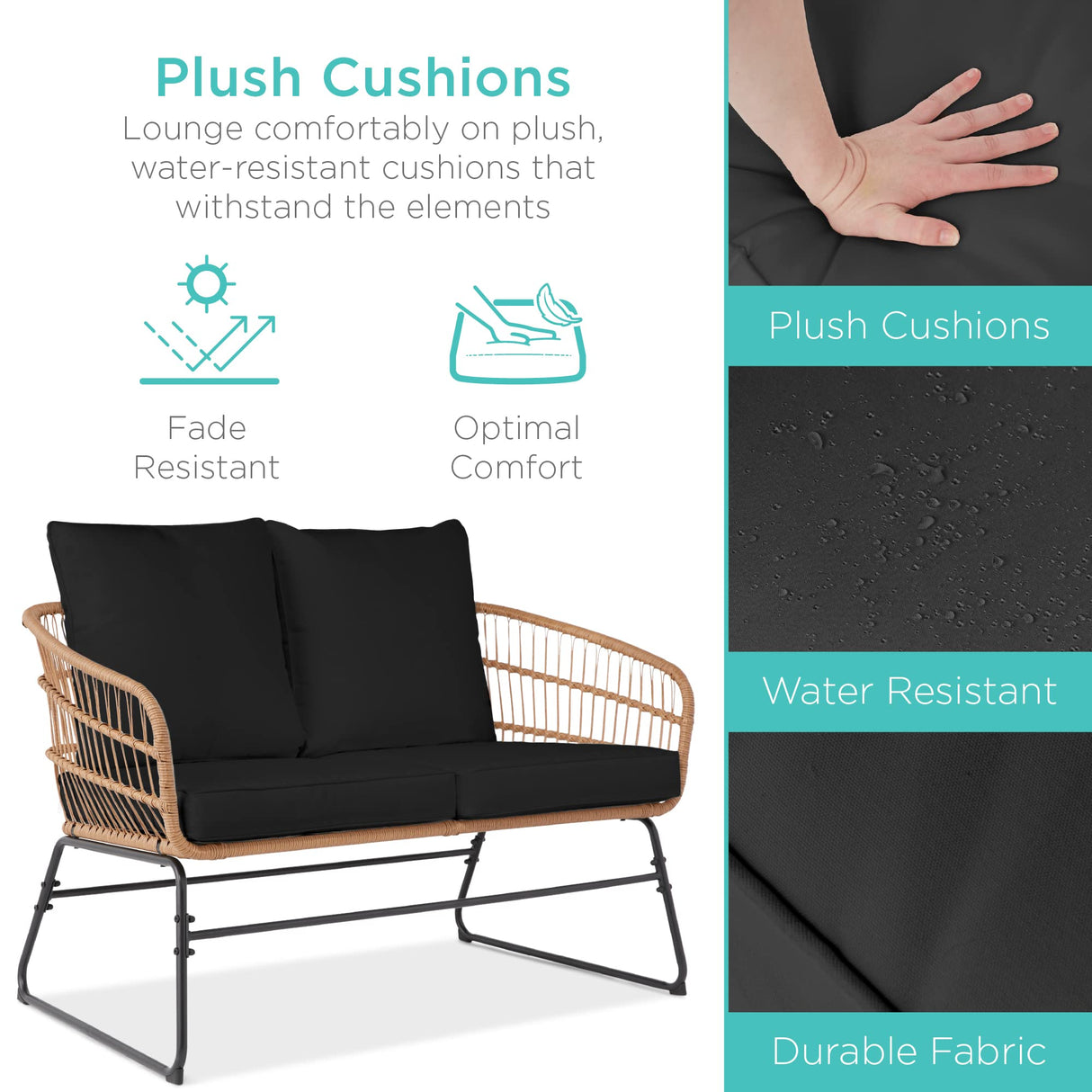 Best Choice Products 4-Piece Outdoor Rope Wicker Patio Conversation Set, Modern Contemporary Furniture for Backyard, Balcony, Porch w/Loveseat, Plush Cushions, Coffee Table, Steel Frame - Black Best Choice Products