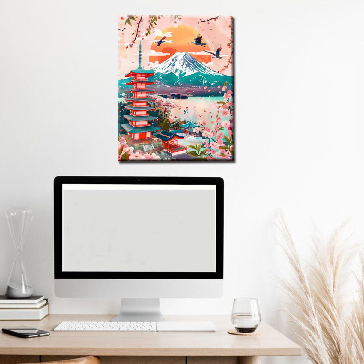 Mount Fuji Scenery DIY Paint by Numbers for Adults Japan Natural Landscape DIY Oil Painting Acrylic Paint Art Painting Kits Canvas with Acrylic Paints Iconic Landmarks Art 16x20 Inch(without Frame) Tucocoo