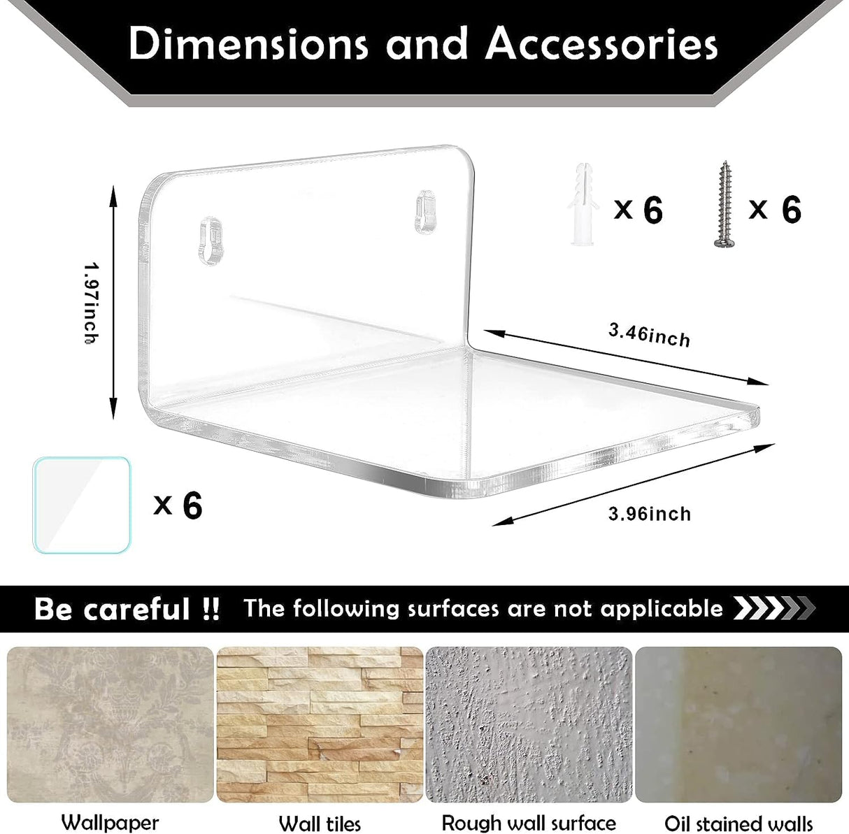 Trailwalk Acrylic Small Shelf,Mini Floating Wall Shelf,Wall Mounted Storage Shelf,for Pop Figures,Plant,Picture Photo Modern Wall for Office Bedroom Living Room,Clear (3 Pack) Trailwalk