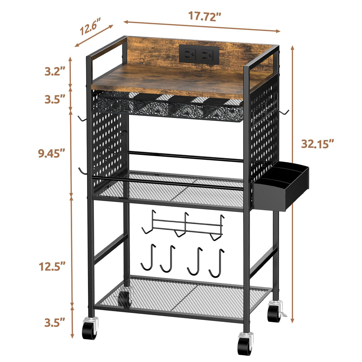 Kwynsa Coffee Bar Cabinet with Power Outlet, Coffee car with Lockable Wheels,Coffee Pod Holder,for Office,Living Room and Small Space,(Rustic Brown) Kwynsa
