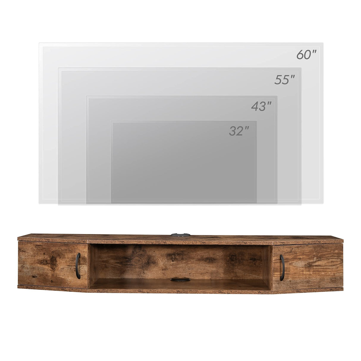 FITUEYES Floating TV Stand Wall Mounted TV Shelf Entertainment Center, Media Console with Cabinet Modern Component for Storage Hutch Under TV for Living Room Office,Rustic Brown FITUEYES