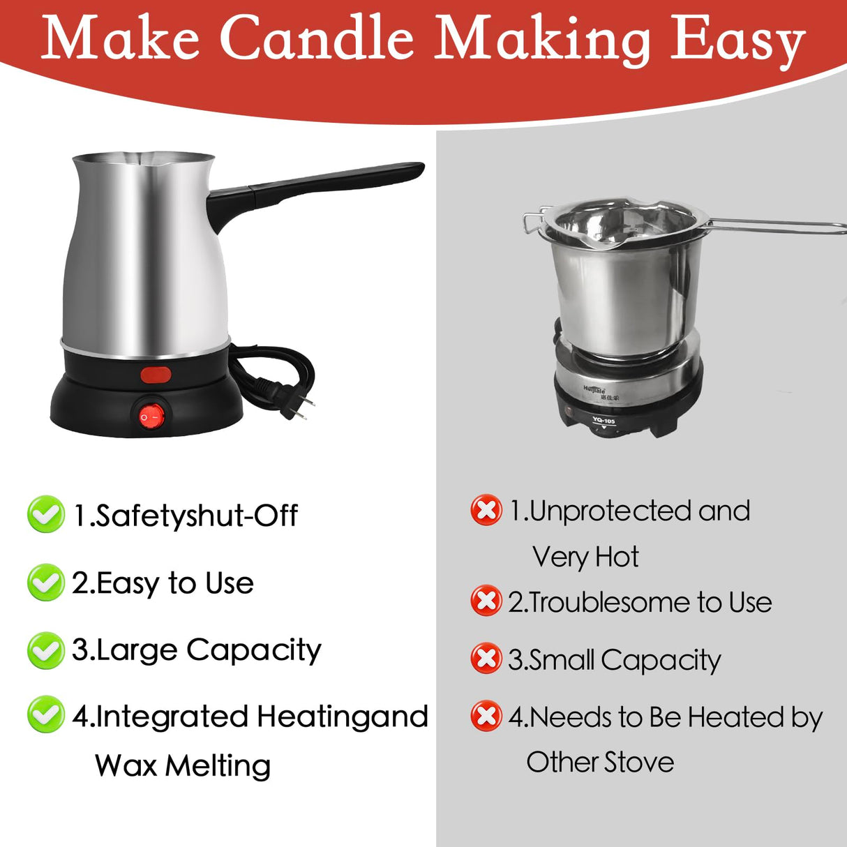 TOKPELA Wax Melter for Candle Making, Stainless Steel Electric Candle Wax Melter, Double Pouring Spout Candle Wax Melting Pot with 51IN Cord and Hot Plate, Candle Making Pot Kit for Beginners TOKPELA