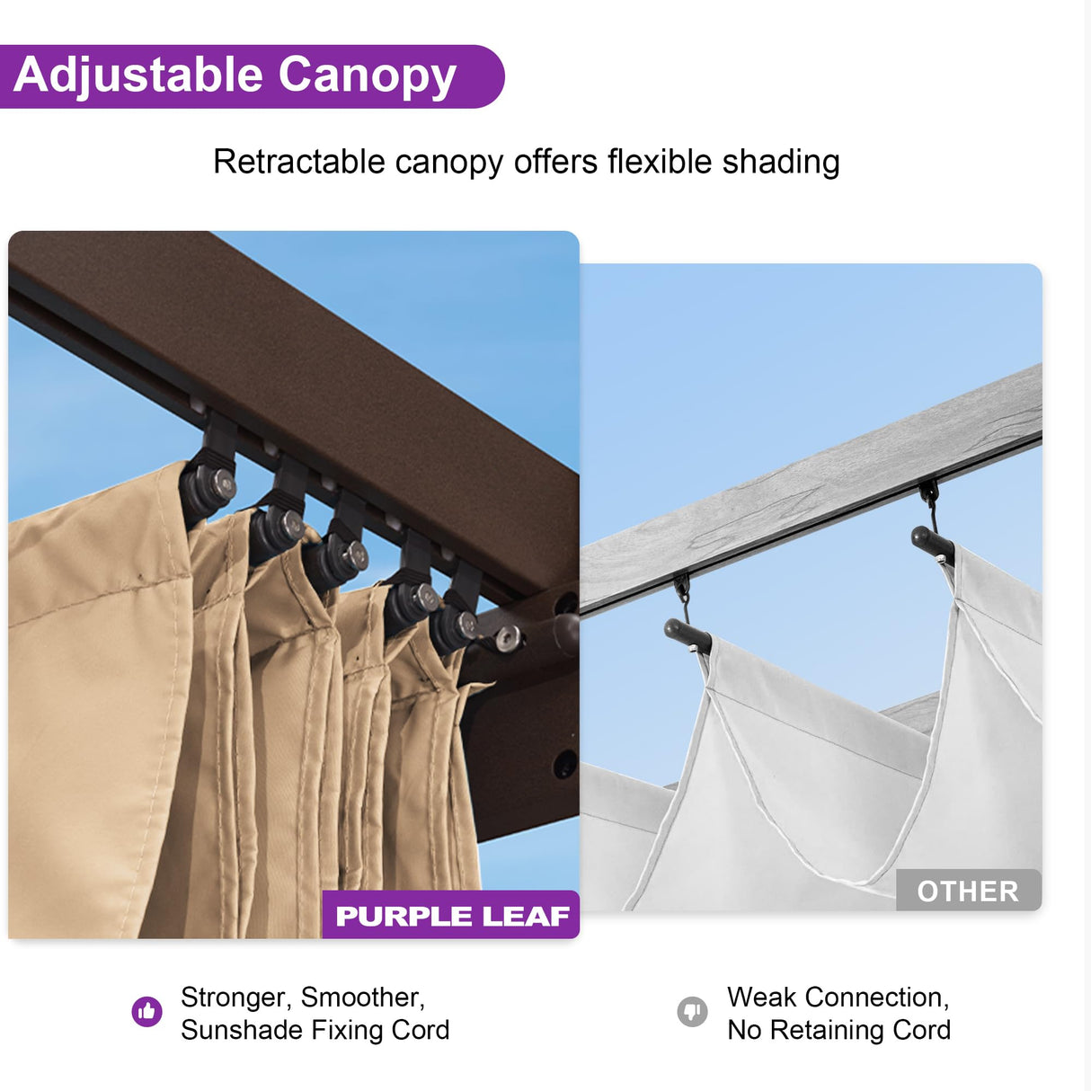 PURPLE LEAF 10' x 13' Outdoor Retractable Pergola Aluminum with Sun Shade Canopy DIY Patio Modern Heavy-Duty Brown Shelter for Garden Yard Pavilion Grape Trellis Porch, Beige PURPLE LEAF