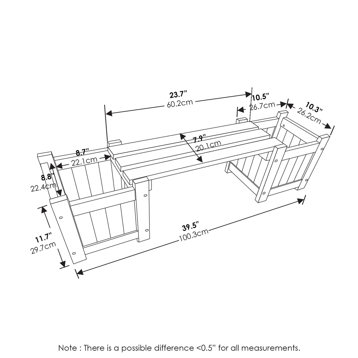 Furinno Tioman Hardwood Mini Outdoor Planter Box with Bench for Garden Plant Furinno