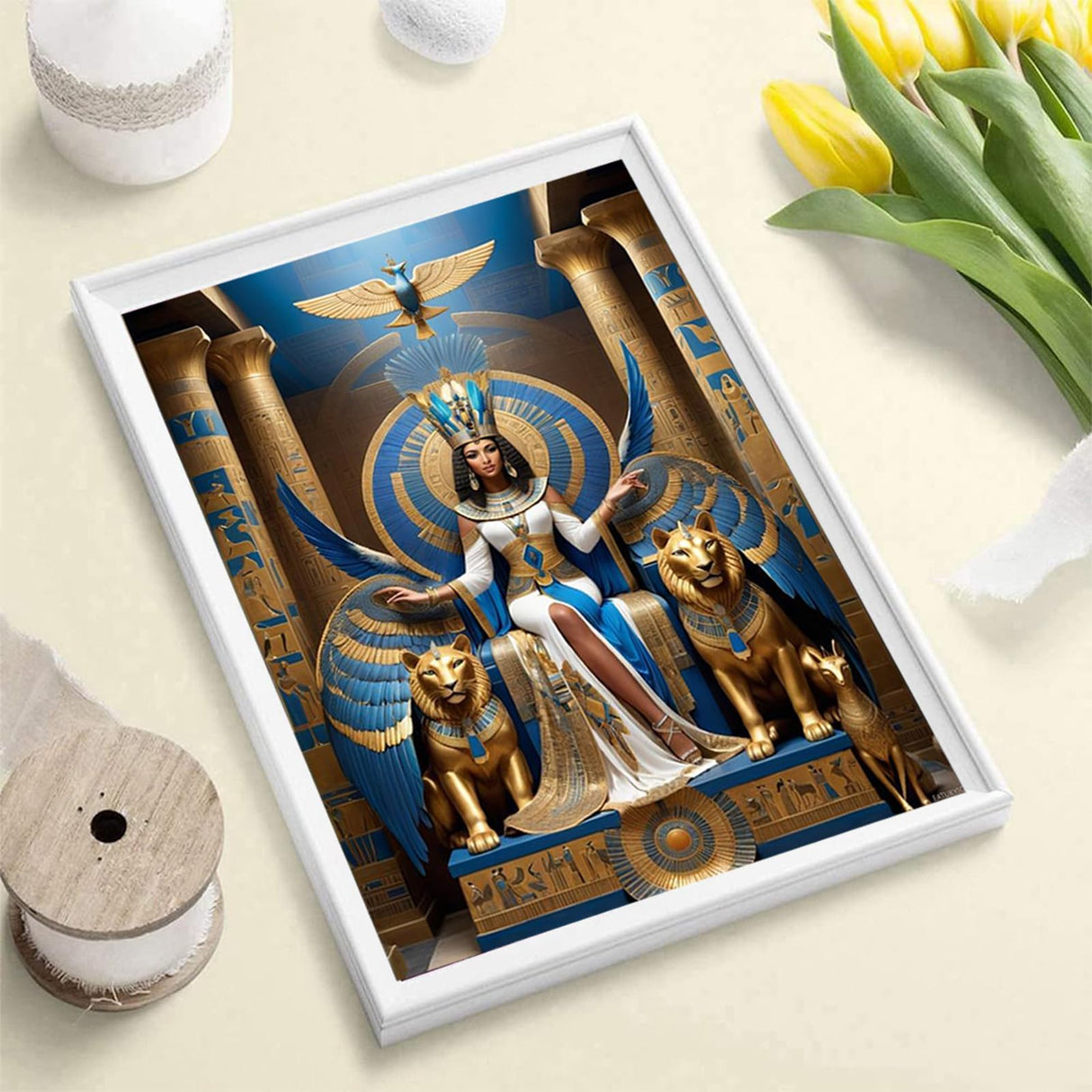 EATUKYIC Egyptian Goddess and Lion Diamond Painting, Egyptian Civilization 5D Diamond Art Painting Kits Home Wall Decor for Adults Beginners DIY Full Drill 12x16 inch EATUKYIC