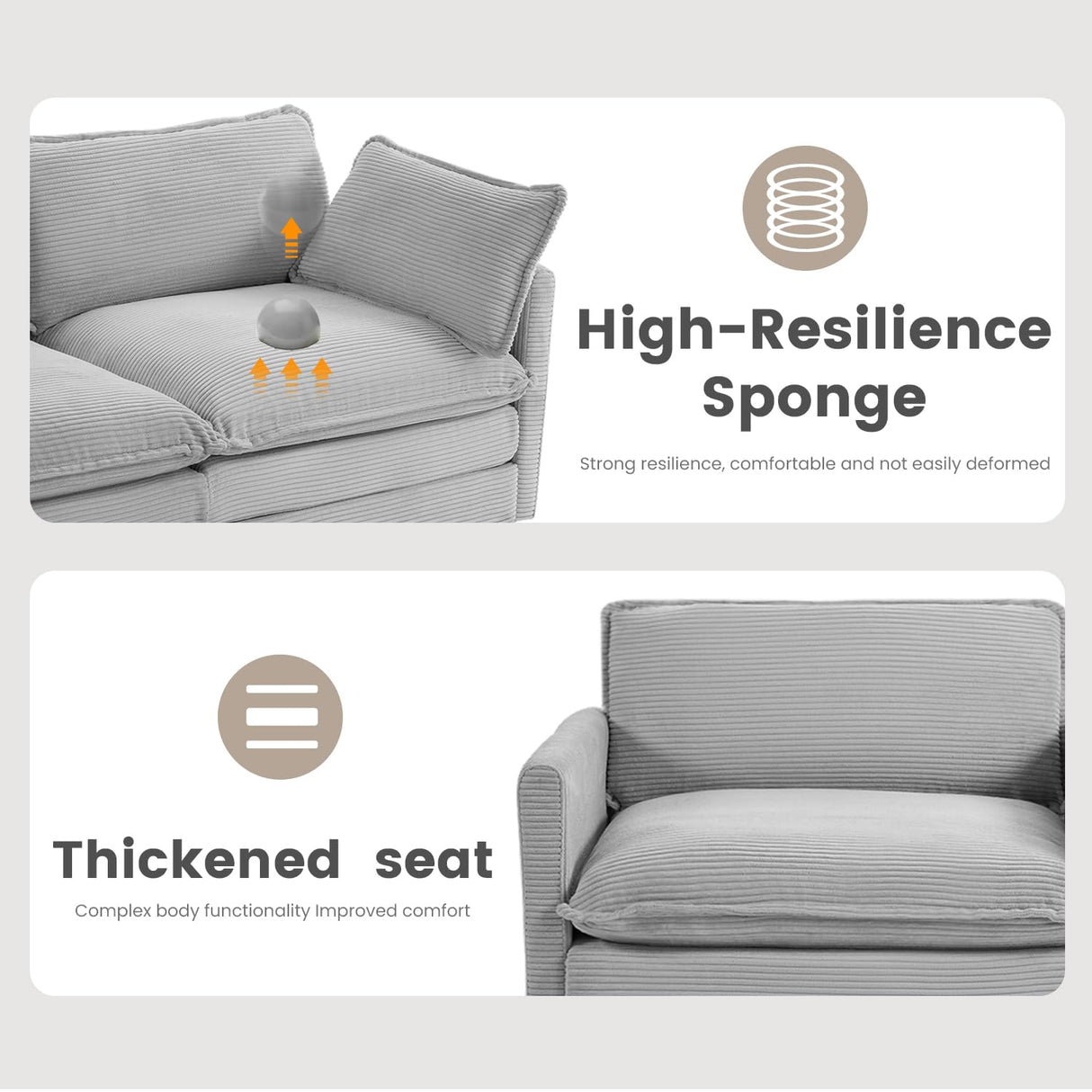 ROWHY Oversized Modular Sectional Sofa with Movable Ottoman, 112 Inch 4 Seat Modern Corduroy Sofa Set, Convertible L Shaped Couch for Living Room and Office, Light Grey ROWHY