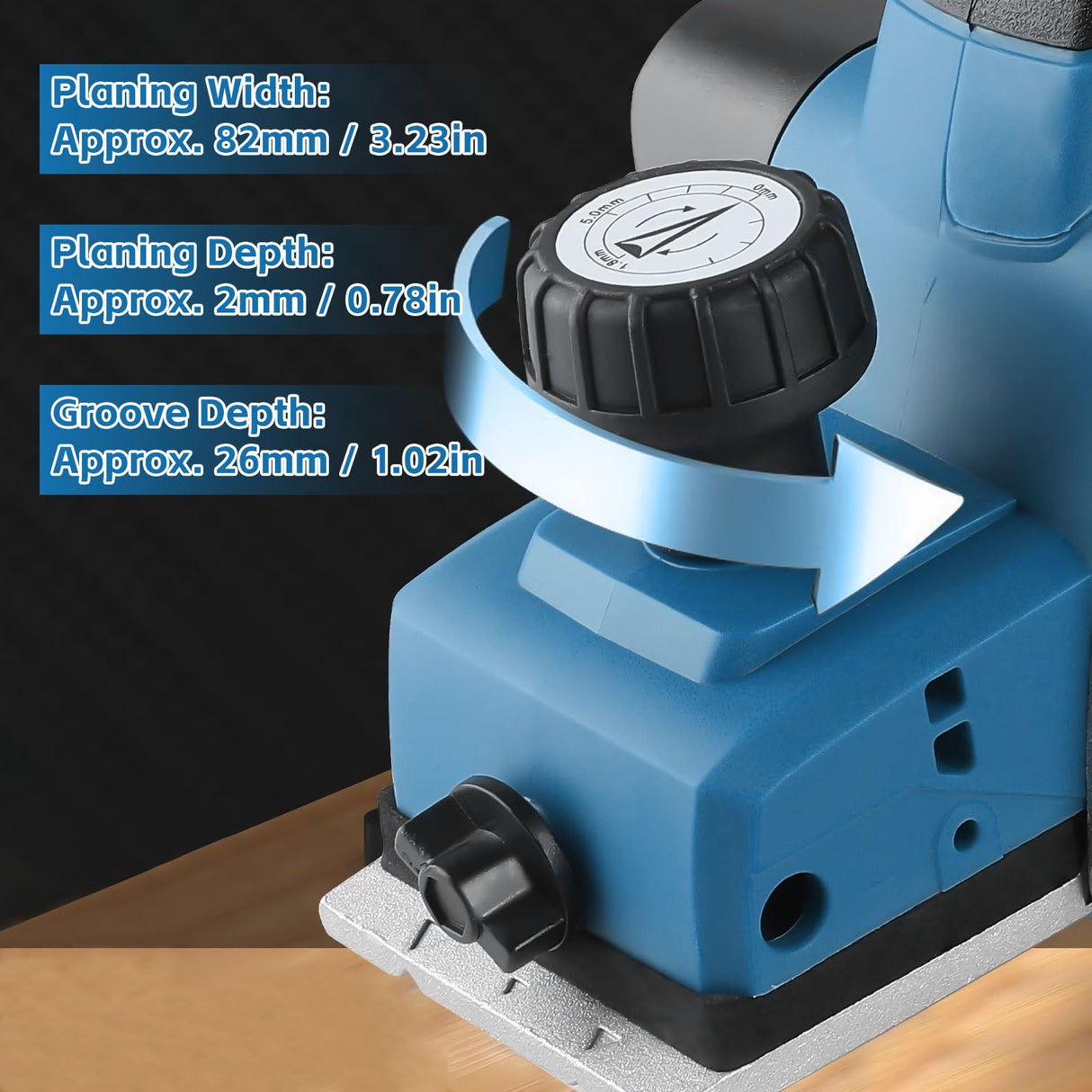 ConBlom Cordless Hand Planer 3-1/4", Handheld Wood Planer Compatible with Makita 18V Battery, 15000RPM, Electric Planer for Woodworking (Tool Only) (Blue) ConBlom