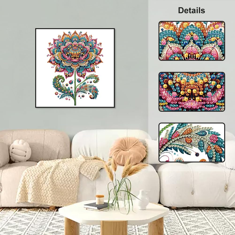 Stalente Diamond Painting Kits for Adults Lotus, 5D Special Shape Diamond Art Kits for Beginners, Crystal Rhinestones Diamond Painting for Home Wall Decoration Gift 12×12inch, Flower Stalente