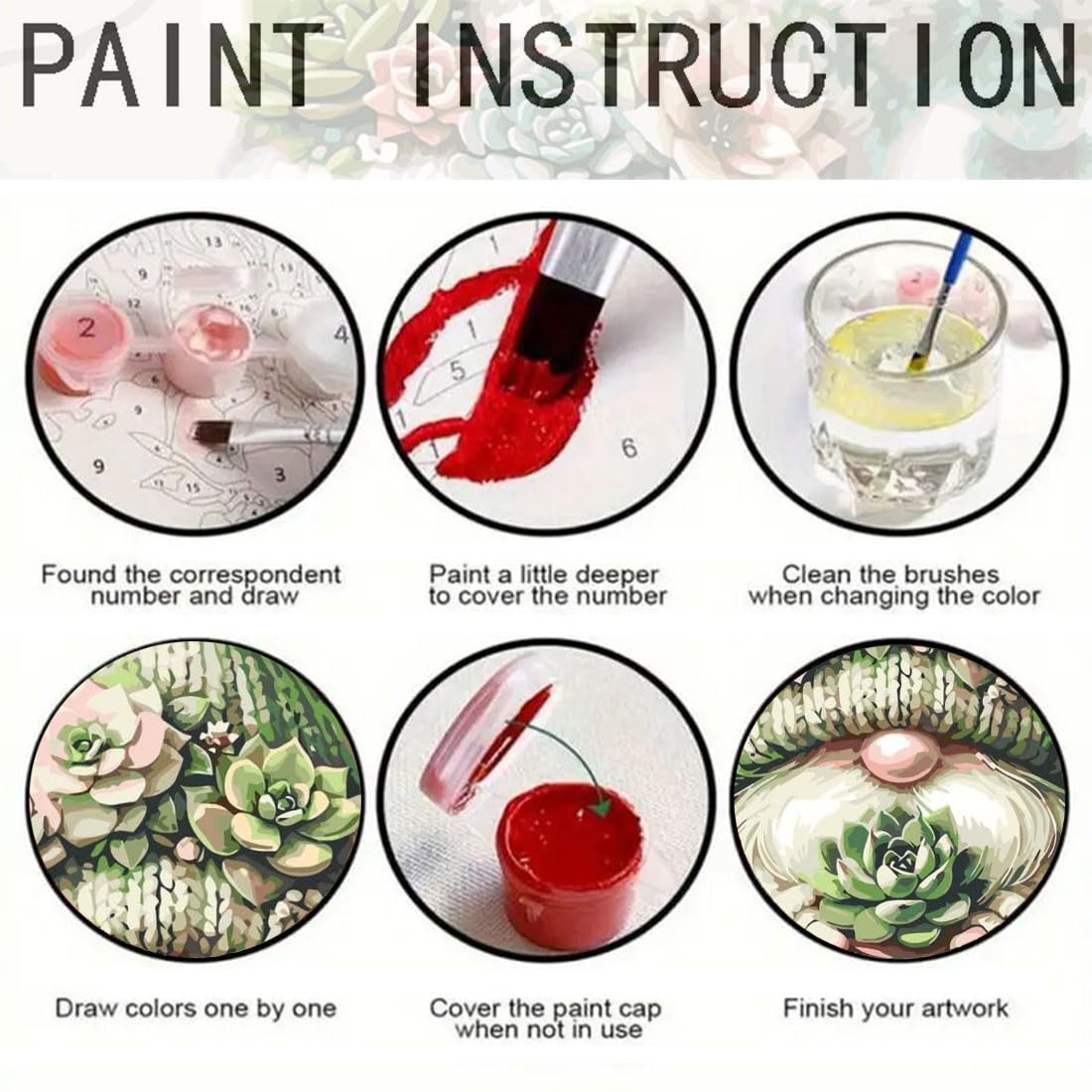 SHICERNHJ Gnome Paint by Numbers Kit for Adults,Succulent Plant Adults' Paint-by-Number Kits for Beginner,DIY Acrylic Paint by Number On Canvas for Home Wall Decor 16X16 Inch SHICERNHJ
