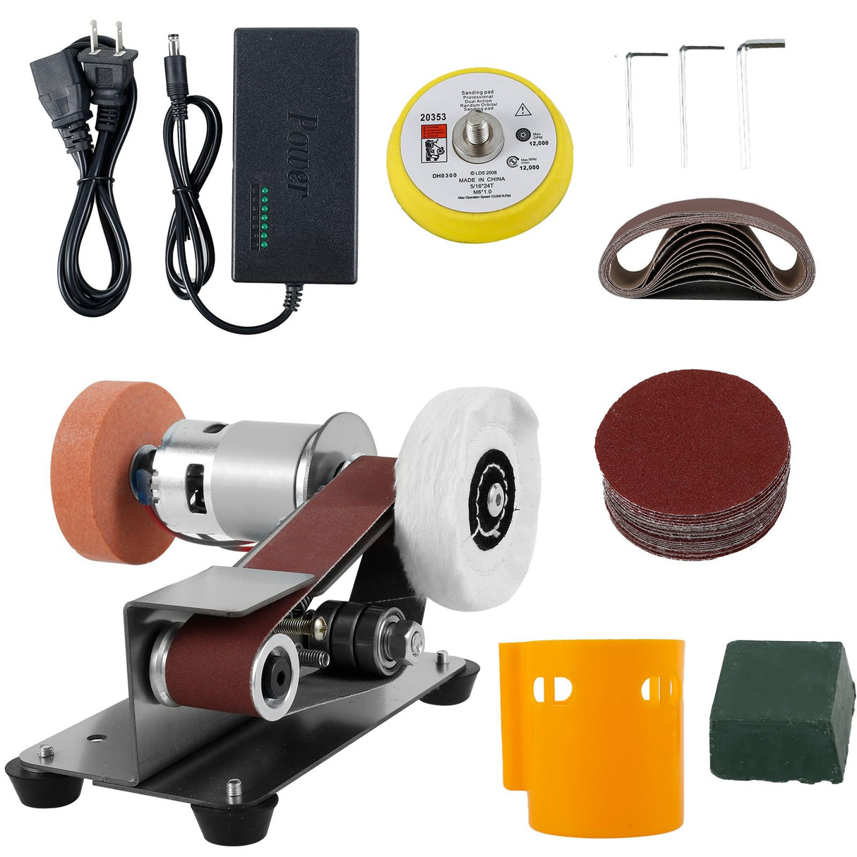 Mini Belt Sander Multifunctional Electric Belt Grinder 7 Adjustable Speed Low Noise 15° Cutter Sharpener Sander Tool Small Polishing Grinding Machine for Metal Jewelry Cutter US Fizocosisto