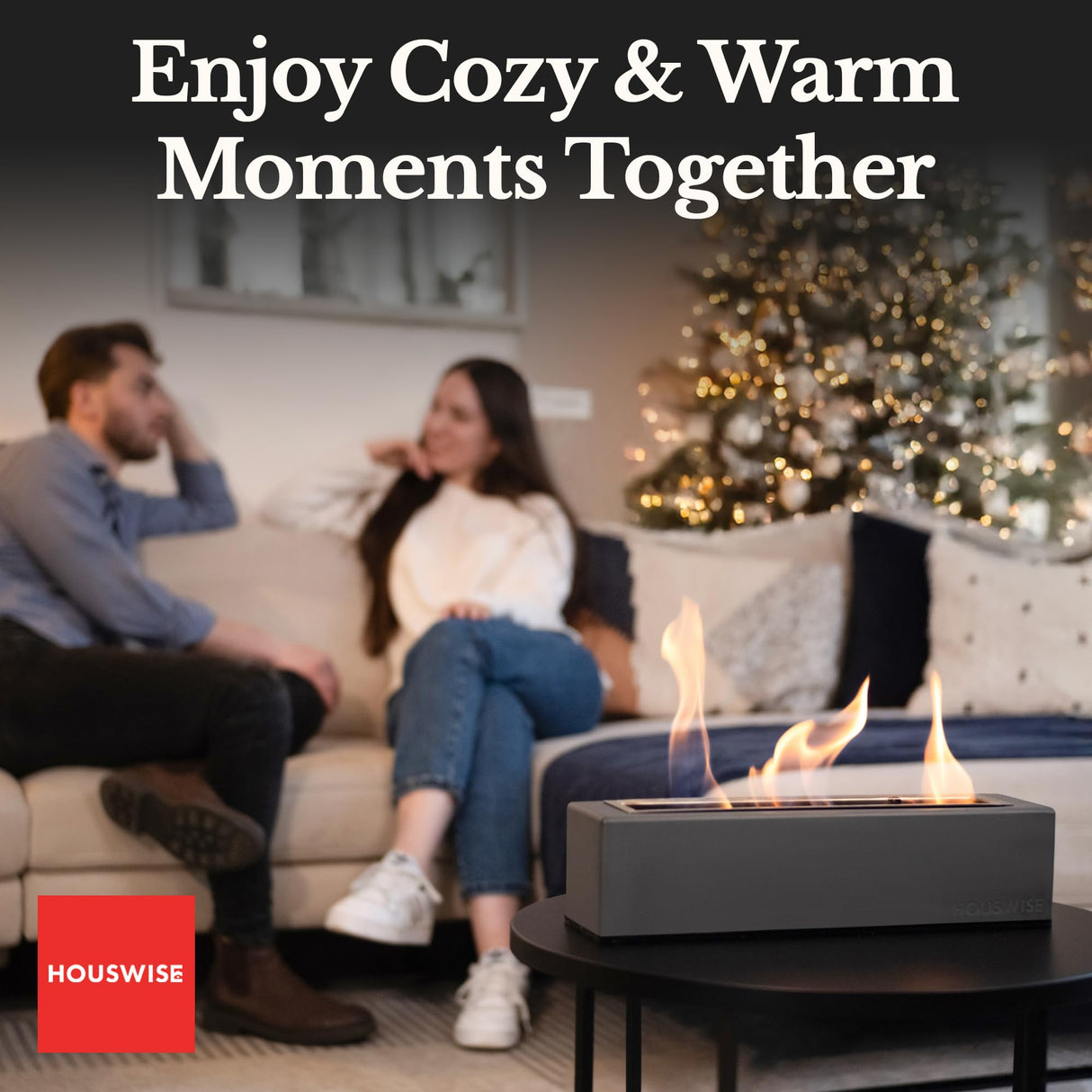 Houswise Tabletop Fire Pit - Concrete Outdoor & Indoor Fire Pit Tabletop, Smores Maker Kit, Table Top Firepit, Small Portable Mini Indoor Fireplace Houswise