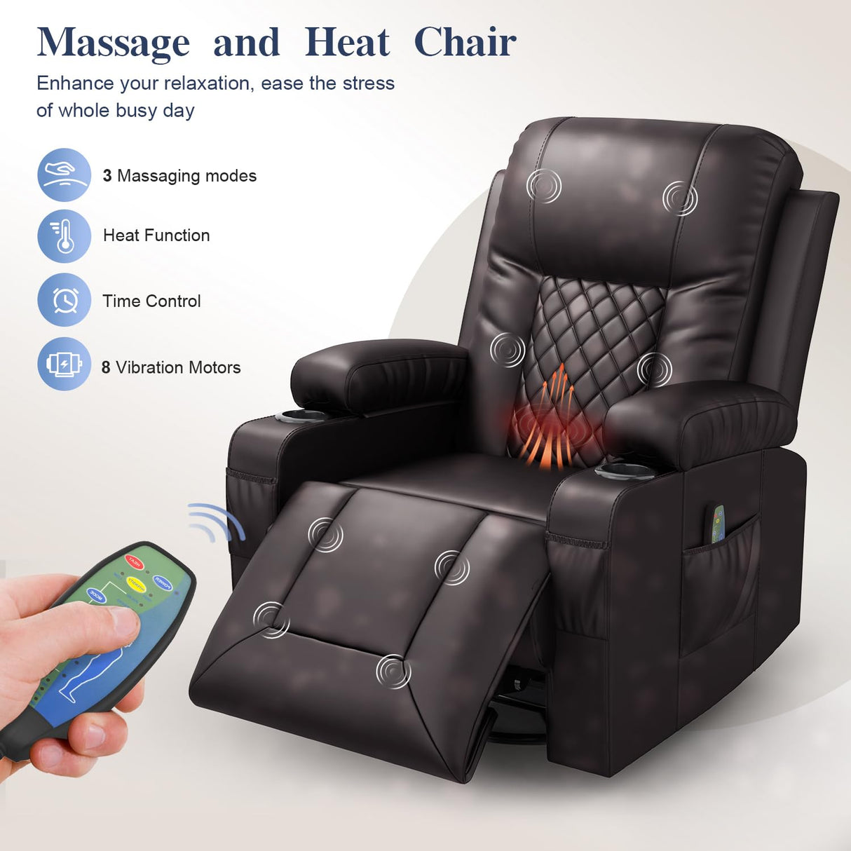 FURNIMAT Recliner Chairs for Adults, Massage Rocker with Heated Modern Ergonomic Lounge 360 Degree Swivel Single Sofa Seat Living Room Lounge Recliners Brown FURNIMAT