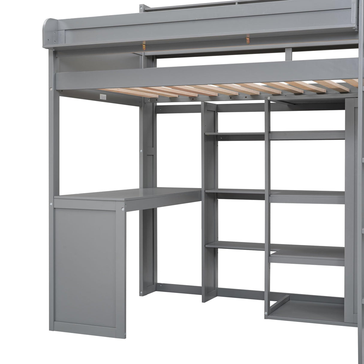 Merax Grey Twin Loft Bed with Under-Bed Desk, Wardrobe, and Storage Cabinets Merax