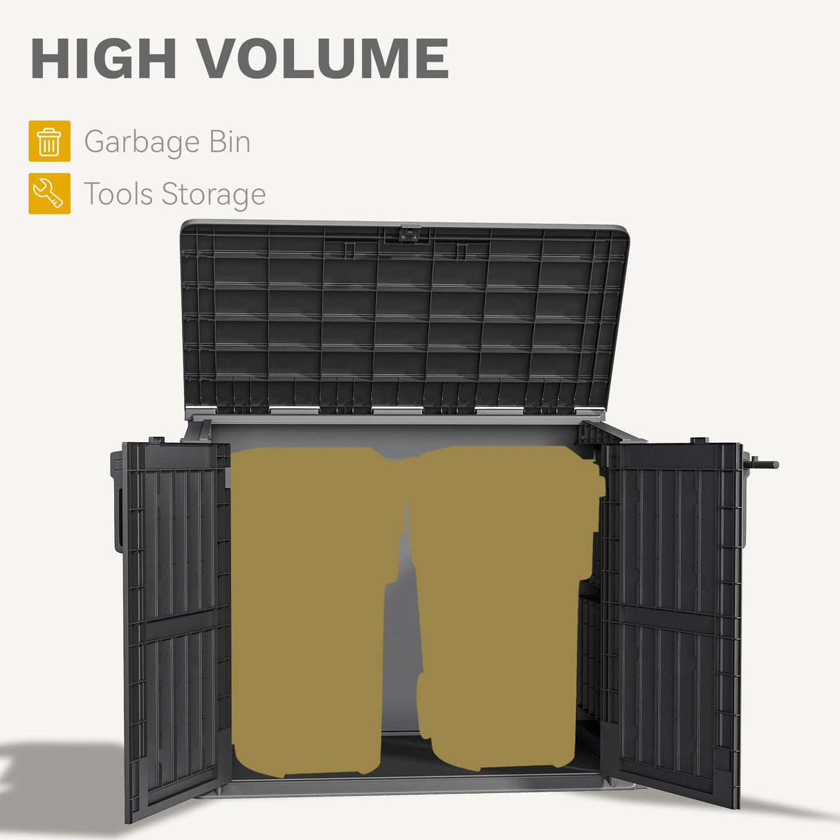 DWVO Tool Storage Shed, Storage for Bakcyard, Patio, and Garden, Resin Plastic Shed with Sloped Lid, Lockable Door, and Wood Grain Finish, Black DWVO