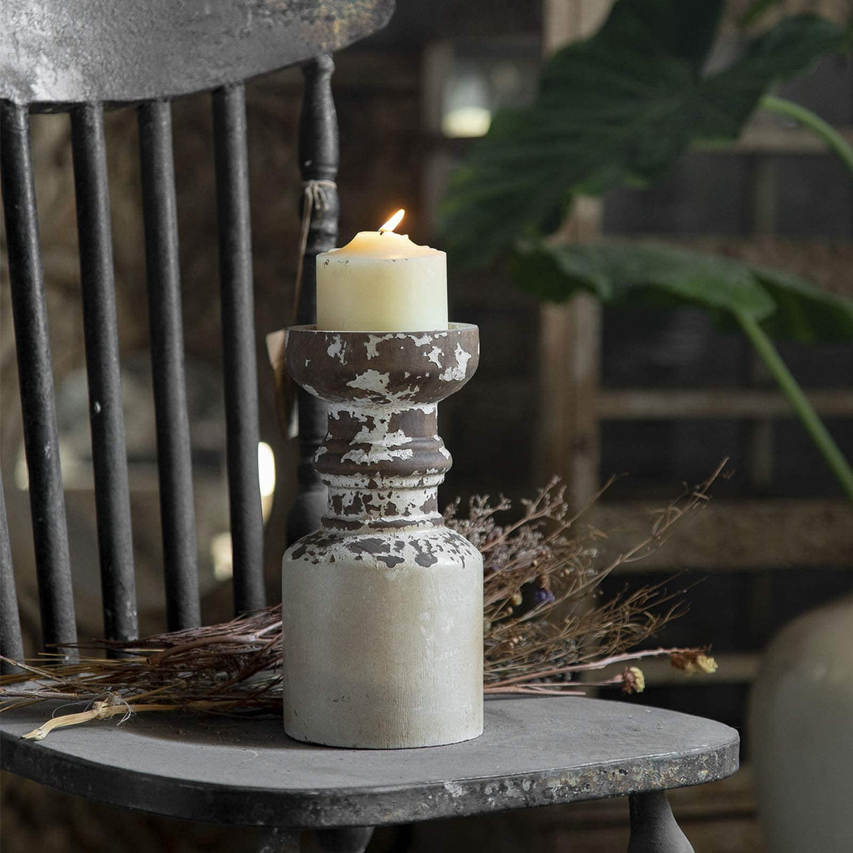Rustic Candle Holder for Pillar Candle, White Distressed Farmhouse Wooden Pillar Candle Holders, Antique Candlestick Holder for Dining Table Centerpieces,Coffee Table Decor (4.5" x 4.5" x 9") SOFE