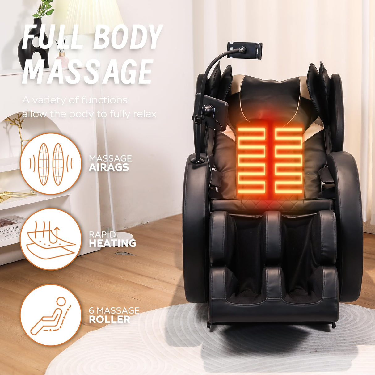 GDFStudio 2025 Full Body Massage Chair, Zero Gravity Recliner with Heating, Air Pressure, Foot Rollers, Bluetooth Speaker & Adjustable Intensity, 5 Automatic Modes for Home & Office Relaxation GDFStudio
