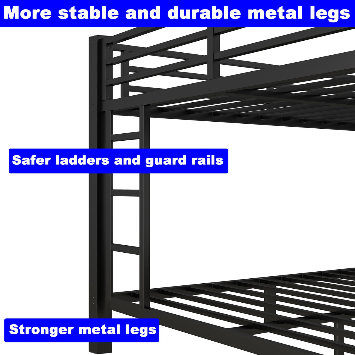 LEEKOUS Queen Over King Size Industrial Metal Bunk Bed Frame with Ladder, 700lbs Upper/800lbs Lower Weight Capacity, Easy Assembly, Black LEEKOUS