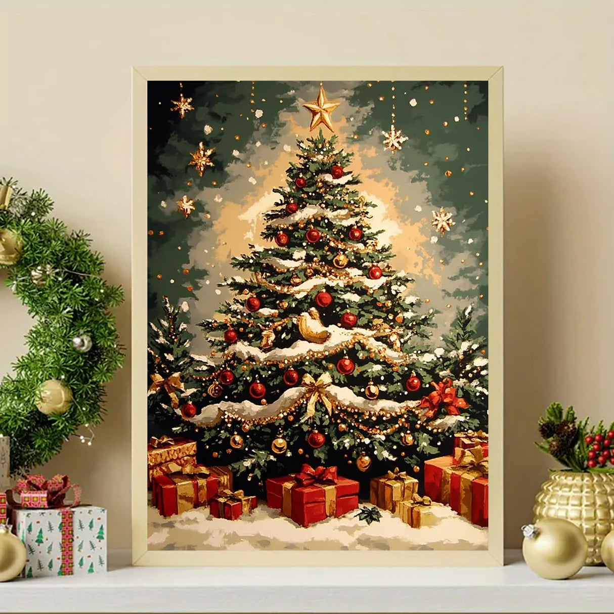 Winter Christmas Tree Star Diamond Art Kits for Adults, 5D Diamond Painting Kits for Adults Beginners, DIY Full Round Drill Diamond Dot Painting Gem Art Kits for Adult, Home Wall Decor 11.8x15.7 Inch VCLKDIY