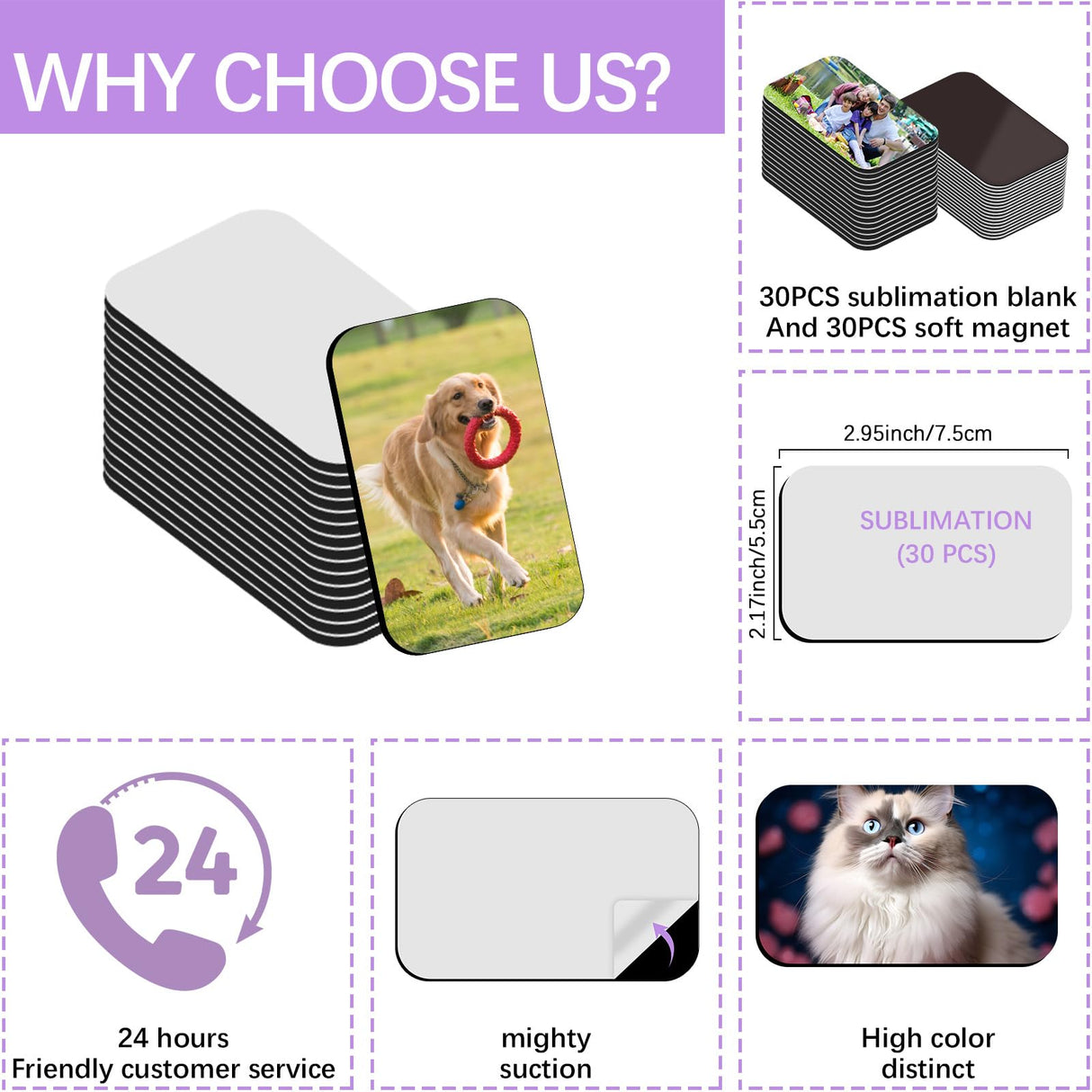 60 PCS Sublimation Magnets Blanks Rectangle Products 30 Pcs Sublimation Blank 30 Pcs DIY Metal Magnetic Kitchen Sublimation Magnet Blanks Bulk 2.76 inch AiDiYGECO