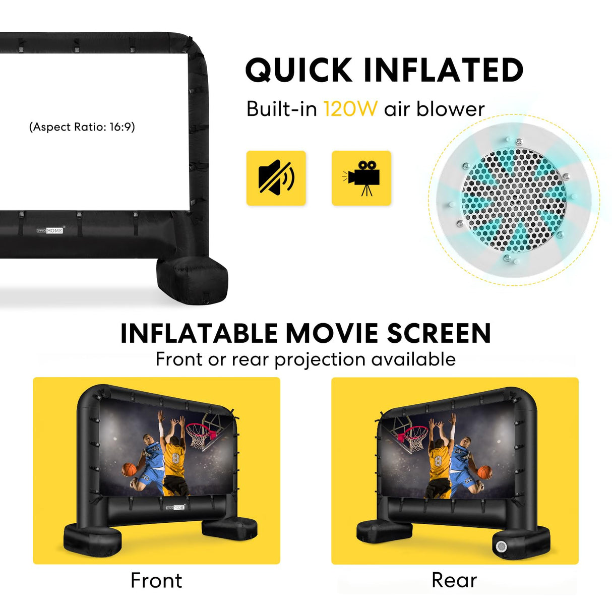 VIVOHOME 14 Feet Indoor and Outdoor Inflatable Blow up Mega Movie Projector Screen with Carry Bag for Front and Rear Projection VIVOHOME