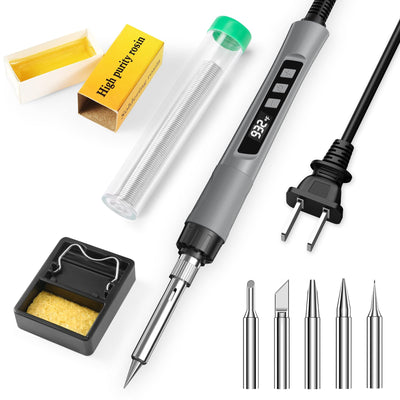 Soldering Iron Kit, 190W Soldering Gun, 110V LED Solder Kit for Electronics, Adjustable Temperature 356-932℉, Includes Solder Wire, Tips, Stand, Sponge and Flux Paste, Grey