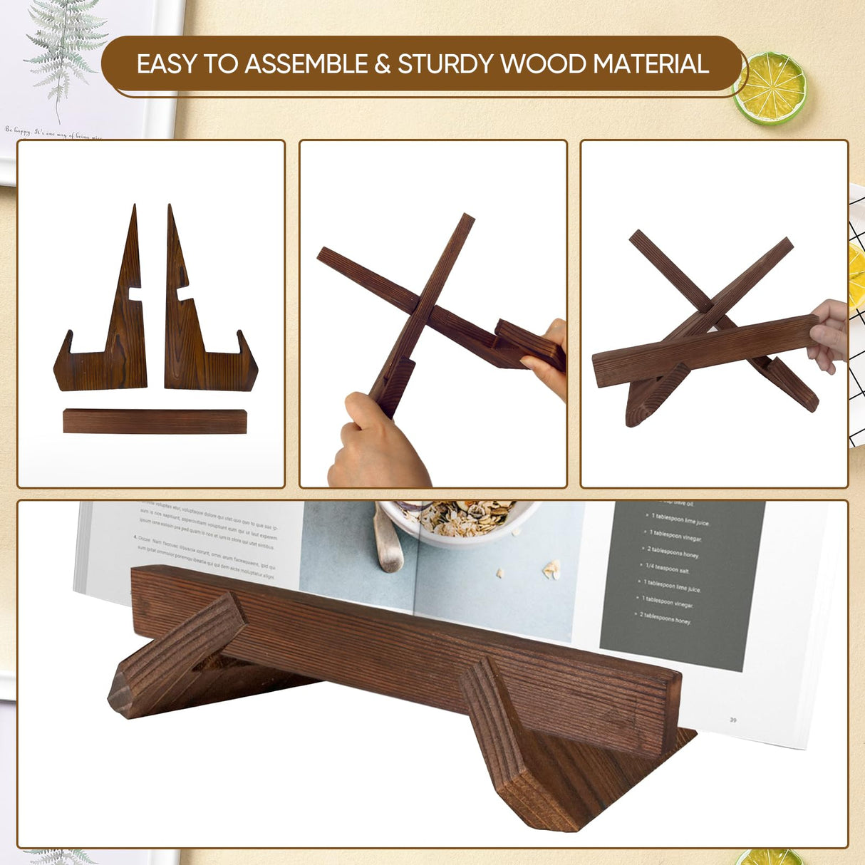 Cookbook Stand, Stylish Recipe Book Holder, Wooden Cookbook Holder, Multifunctional Photo Picture Frame Display Stand Cook Book Holder Stand for Home Kitchen Counter Tabletop Decor Openfly