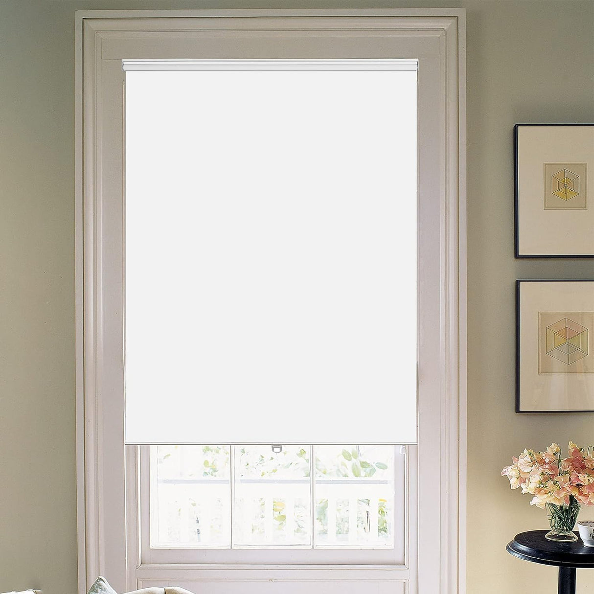 Joydeco White Cordless Roller Shades, Spring Roller Blackout Window Blinds with UV Protection, Room Darkening Window Shades and Door Blinds for Home and Office (35" W x 75" H, White) Joydeco