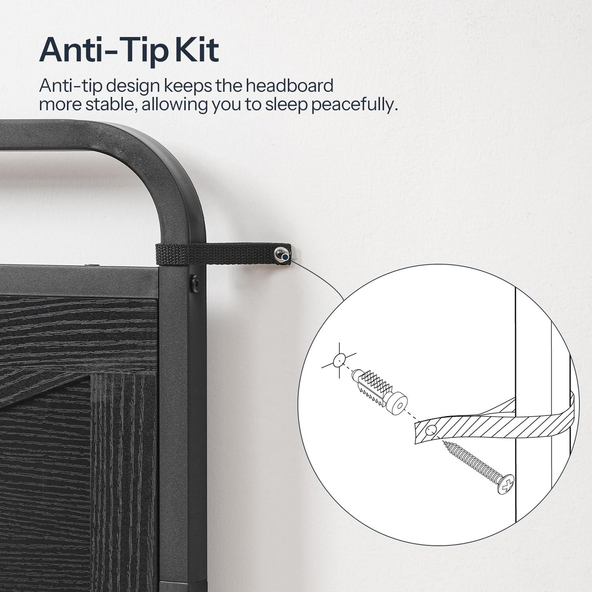 HOOBRO Wooden Panel Headboard, King Headboard, Minimalist Head Board with Metal Frame, Height Adjustable, with Bed Frame Adapter, Black HOOBRO