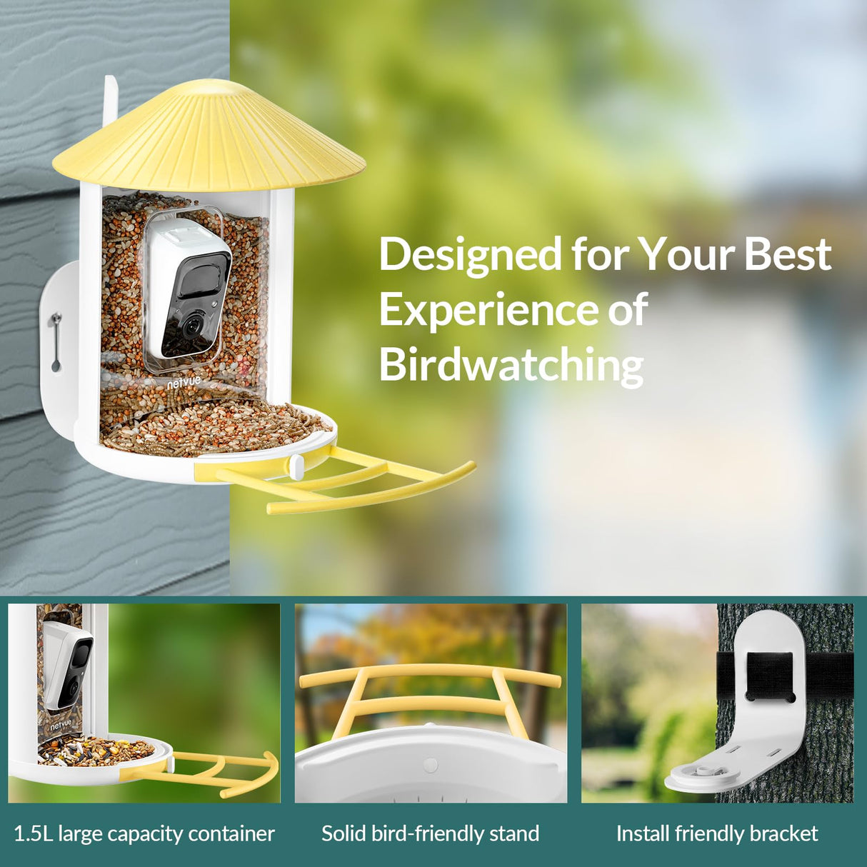 NETVUE Birdfy AI - Smart Bird Feeder with Camera with Solar Panel, Free AI Forever, Auto Capture & Identify 6000+ Bird Species, Bird Videos for NETVUE