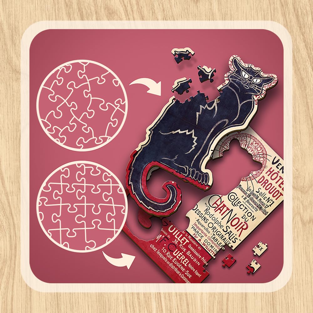 Trefl The Black Cat - Théophile Alexandre Steinlen 200 Jigsaw Puzzle Wood Craft Irregular Shapes, 5 Special Puzzles, Famous Paintings, Creative Fun for Adults and Children from 9 Years Old Trefl