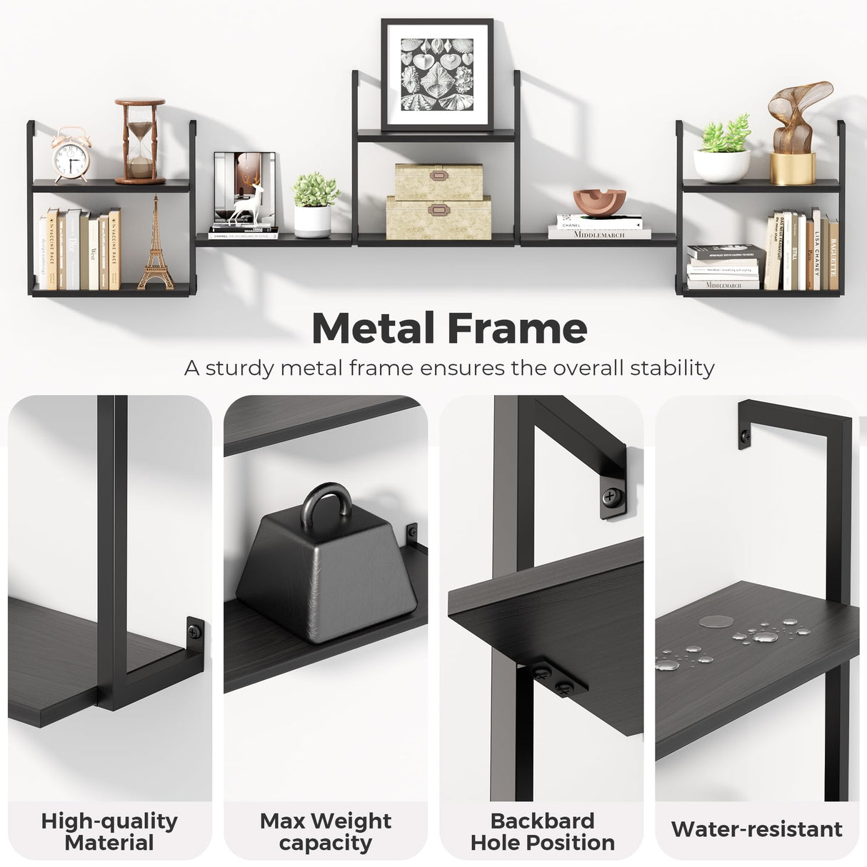 DEMEGA Wall Mounted Bookshelves, 80″ Floating Shelves for Wall, 8-Tier Wooden Hanging Bookshelf, Easy Installation Book Organizer for Home Office, Living Room, and Bedroom DEMEGA