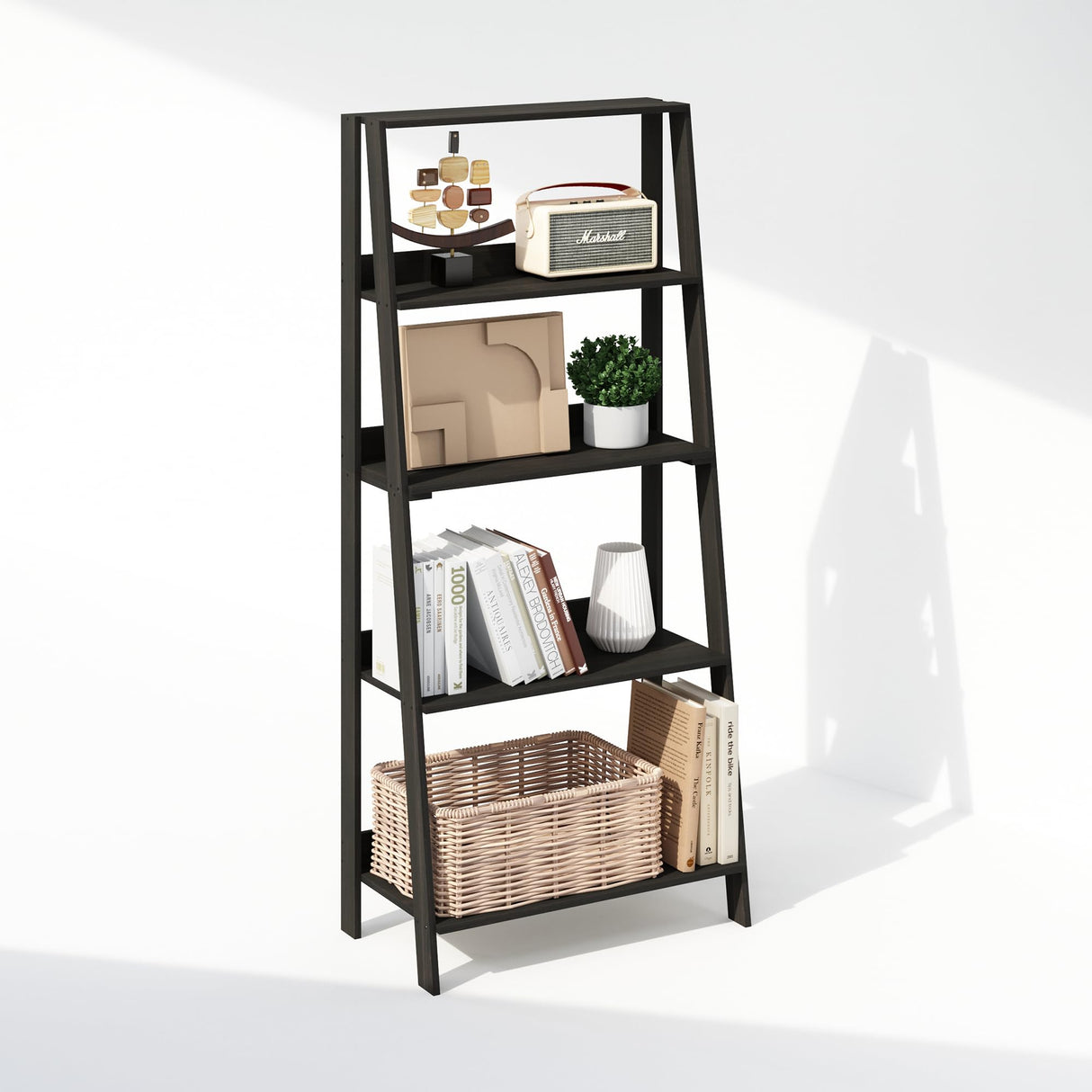 Furinno Ladder Display Shelf, 5-Tier, Espresso Furinno