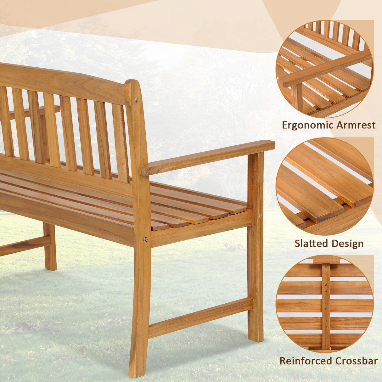 Tangkula 2-Person Outdoor Acacia Wood Garden Bench with Backrest and Armrests Tangkula