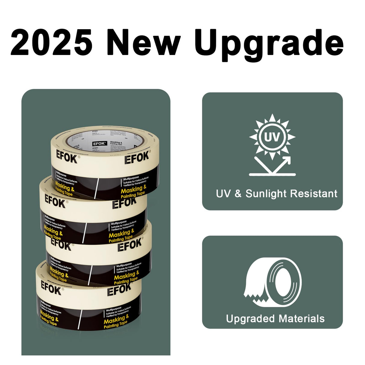 EFOK 10 Pack Masking Tape 2 Inch Wide Bulk, 2025 Upgrade White Painters Tape Anti-UV General Purpose, 1.88 Inch × 55 Yards Total 550 Yards EFOK