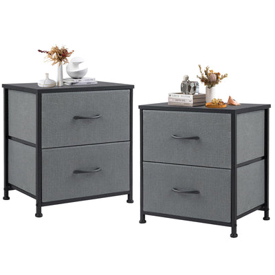 DUMOS Nightstand Set of 2, Small Dresser with 2 Fabric Drawers Side Bedroom End Table Kids Bedside Storage Furniture for 25 inch Tall Night Stand for Closet, Entryway, College Dorm, Grey, M-2 Pack