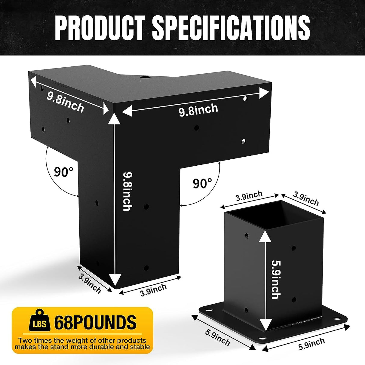 ZEKOO Pergola Brackets Kit 4x4 Gazebo Brackets Heavy Duty Black Powder-Coated 3-Way Right Angle Corner Brackets with Post Bases Pergola kit for Outdoor Pergola Gazebo Patio Garden ZEKOO