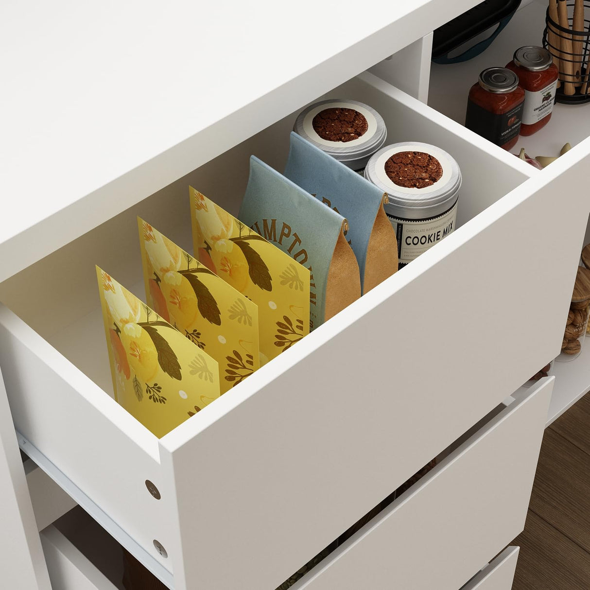 ECACAD 80.7" Kitchen Island with Storage, Wood Kitchen Prep Table White Stationery Storage Cabinet with 3 Drawers, Open Shelves & 2 Cabinets for Dining Room ECACAD