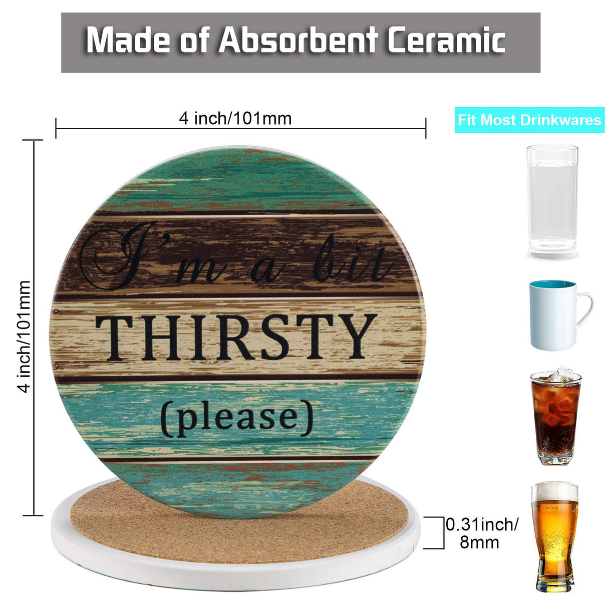 Ceramic Coasters for Drinks Absorbent, Esur Rustic Farmhouse Stone Coaster Set of 6 with Metal Holder for Wooden Table Protection, Funny Style for Bar Home Decor, Housewarming Gift esur