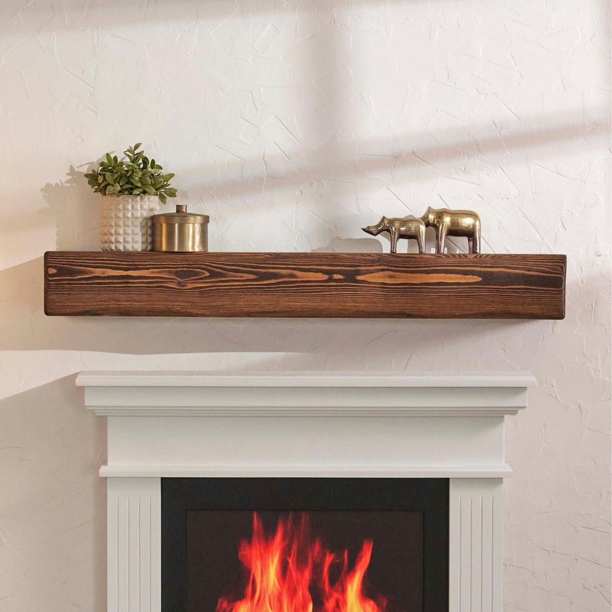 Adorwood Handmade Fireplace Mantel Shelf 72", Rustic Wood Mantles for Over Fireplace, Wall Mounted Floating Mantel Shelves for Living Room Decor (Light Walnut, 72Lx6Hx8D) Adorwood