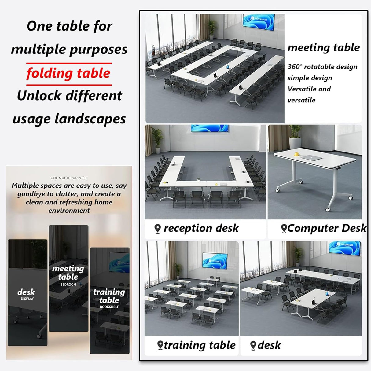 Conference Table Folding Conference Table, Conference Rooms Training Rooms Flip Top Mobile Training Table, Mobile Training Seminar Table with Caster Wheels, Suitable Suitable for Offices, Classrooms HSHBDDM