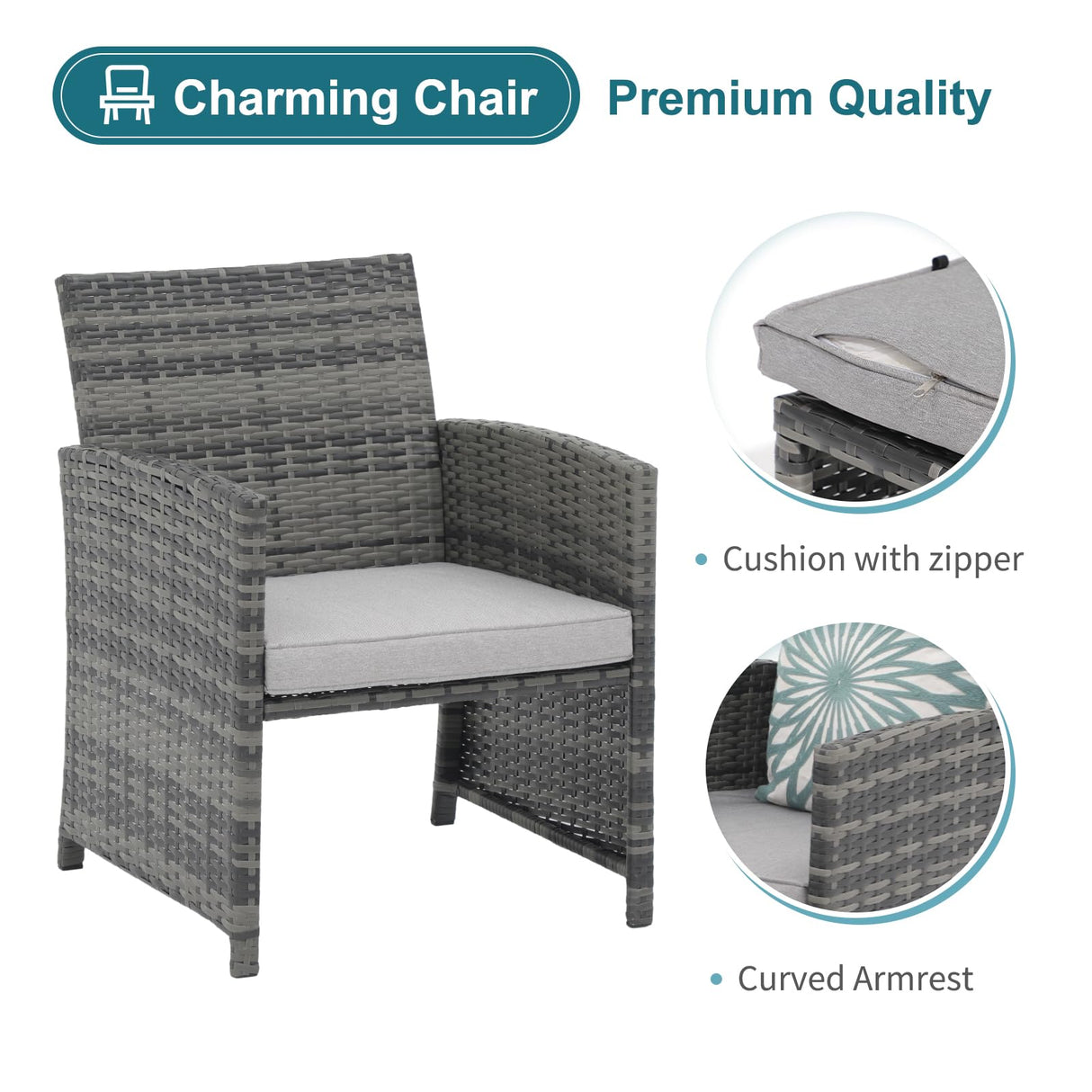 OC Orange-Casual 5 Piece Patio Furniture Set, Wicker Outdoor Conversation Chair and Ottoman Set with Coffee Table, Pillows Included, for Balcony, Porch, Deck, Light Grey OC Orange-Casual