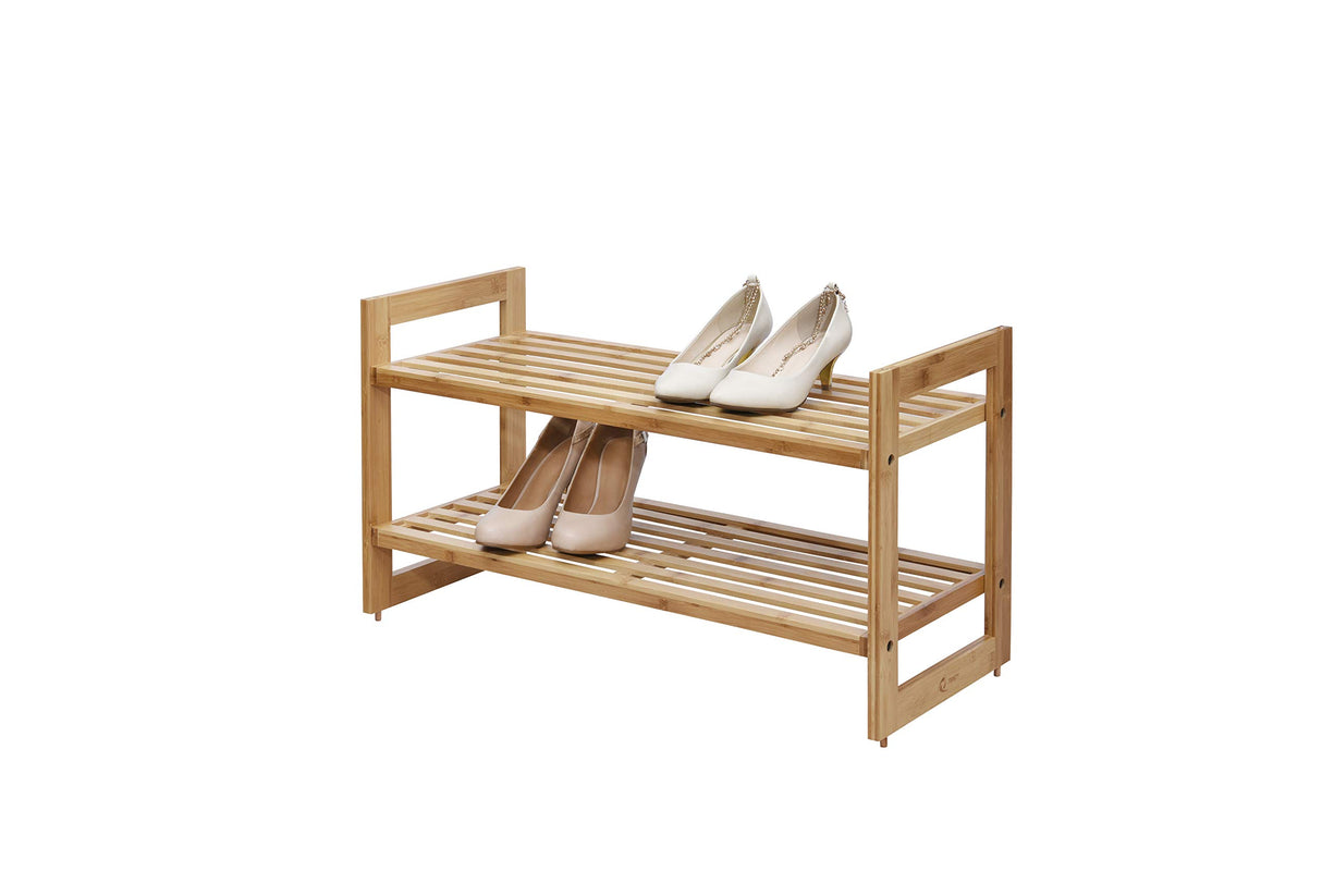 TRINITY Basics 2-Tier Stackable Bamboo Shoe Rack - (2 Pack) (TBFLNA-24112) TRINITY