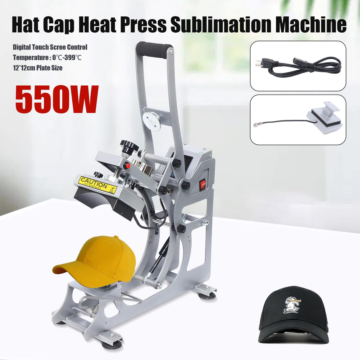 Hat Press Heat Machine, Commercial Caps Hat Heat Press Transfer Machine Semi-Auto Magnetic Digital Press, American Standard 110V Small Label Stamping Machine Heat Press Machine for Caps Genseino