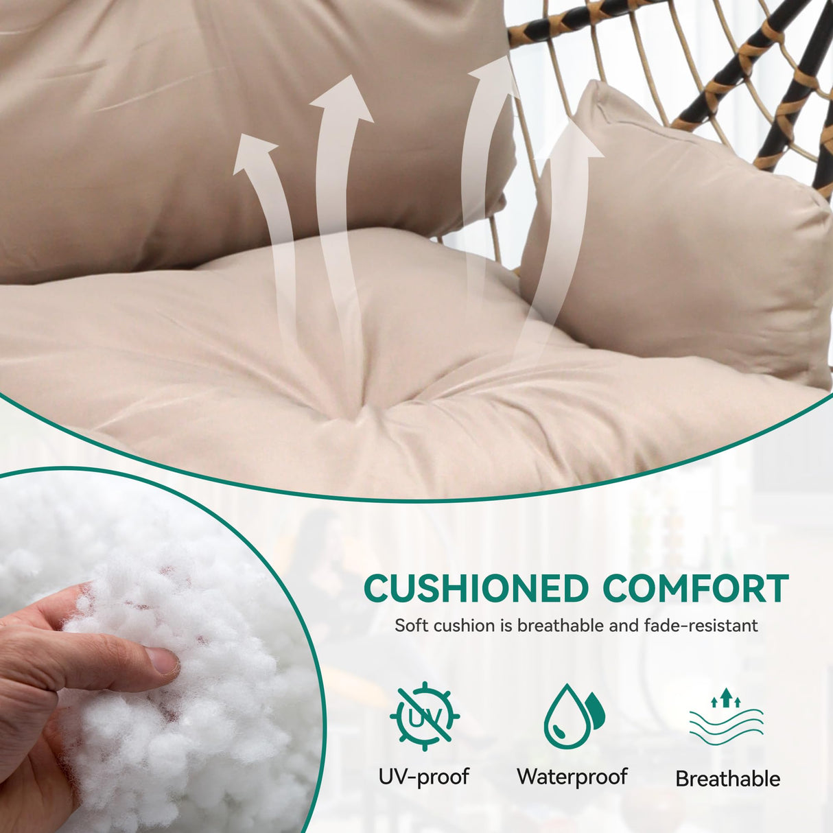 YITAHOME Hanging Egg Swing Chair with Stand Egg Chair Wicker Indoor Outdoor Hammock Egg Chair with Cushions 550lbs for Patio, Bedroom, Garden and Balcony YITAHOME