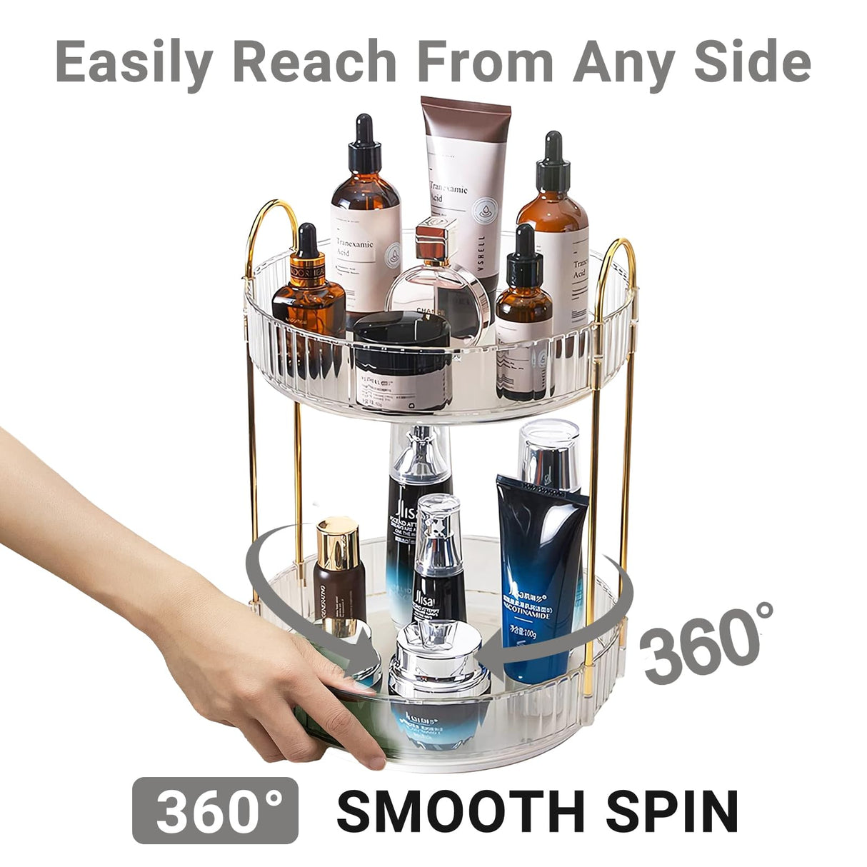 Asayuee 360 Rotating Makeup Organizer,2 Tier Large Capacity Make Up Organizers and Storage,Skincare Perfume Vanity Organizers,Bathroom Cosmetics Storage Organizer Countertop(Clear-2 Tier) Asayuee