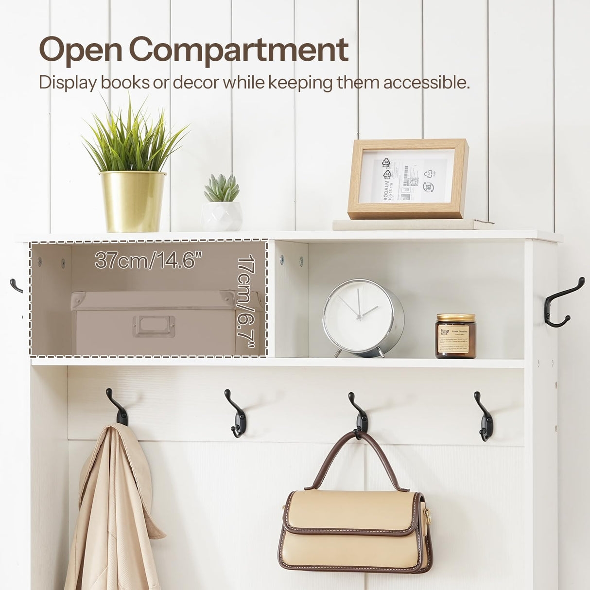 HOOBRO Hall Tree with Bench, Entryway Bench with Coat Rack and Shoe Cabinet, Flip Drawers, Farmhouse Hall Tree with Shoe Organizer, Mud Room, White and Walnut WH85MT01 HOOBRO