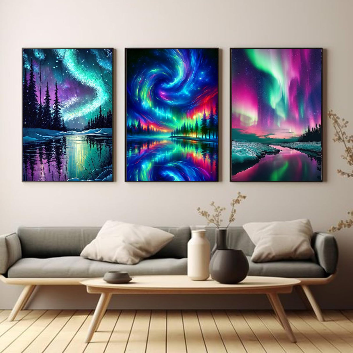 mrpwnle Diamond Art Kits for Adults,3 Pack Aurora Diamond Painting for Beginners, 5D Northern Lights Diamond Art Kit for Adult, Landscape Diamond Art Painting Kits, DIY Crafts Kits 12x16inch mrpwnle