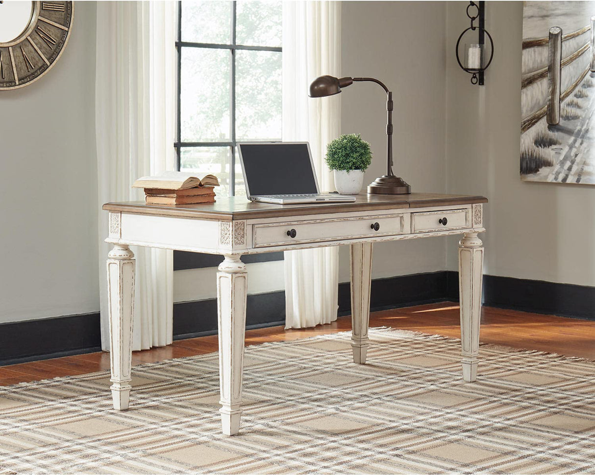 Signature Design by Ashley Realyn French Country 60" Home Office Lift Top Desk with USB Charging, Chipped White Signature Design by Ashley