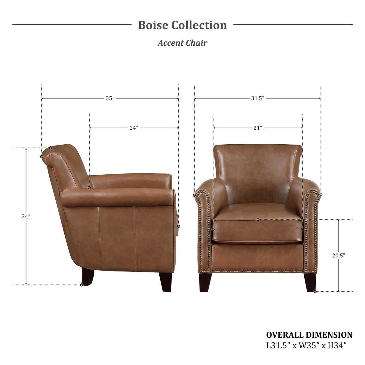 Lexicon 100% Top Grain Genuine Leather Chair, Leather Accent Chairs for Living Room, Solid Wood Frame, Rolled Armrest & Nailhead Trim, Comfy Reading for Bedroom, Office, Waiting Room, Brown Lexicon